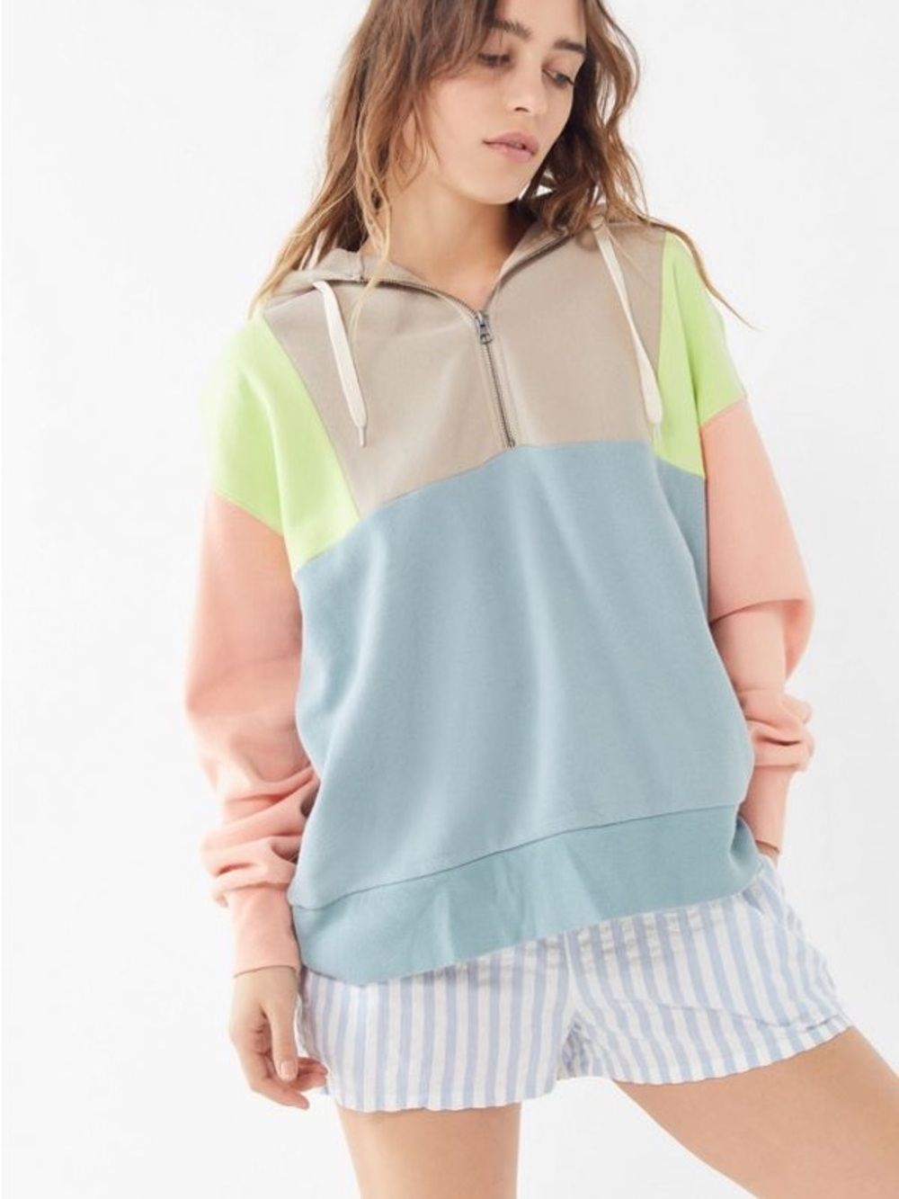 Urban Outfitters McKenzie Half Zip Hoodie Sweatshirt Pastel Colorblock Size M